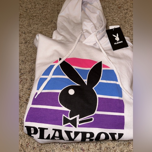 PLAYBOY Sweaters Nice White Printed Sweater Hoodie Playboy Size 2xl
